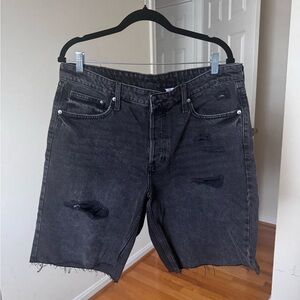 H&M womens black baggy ripped Bermuda shorts low rise loose fit